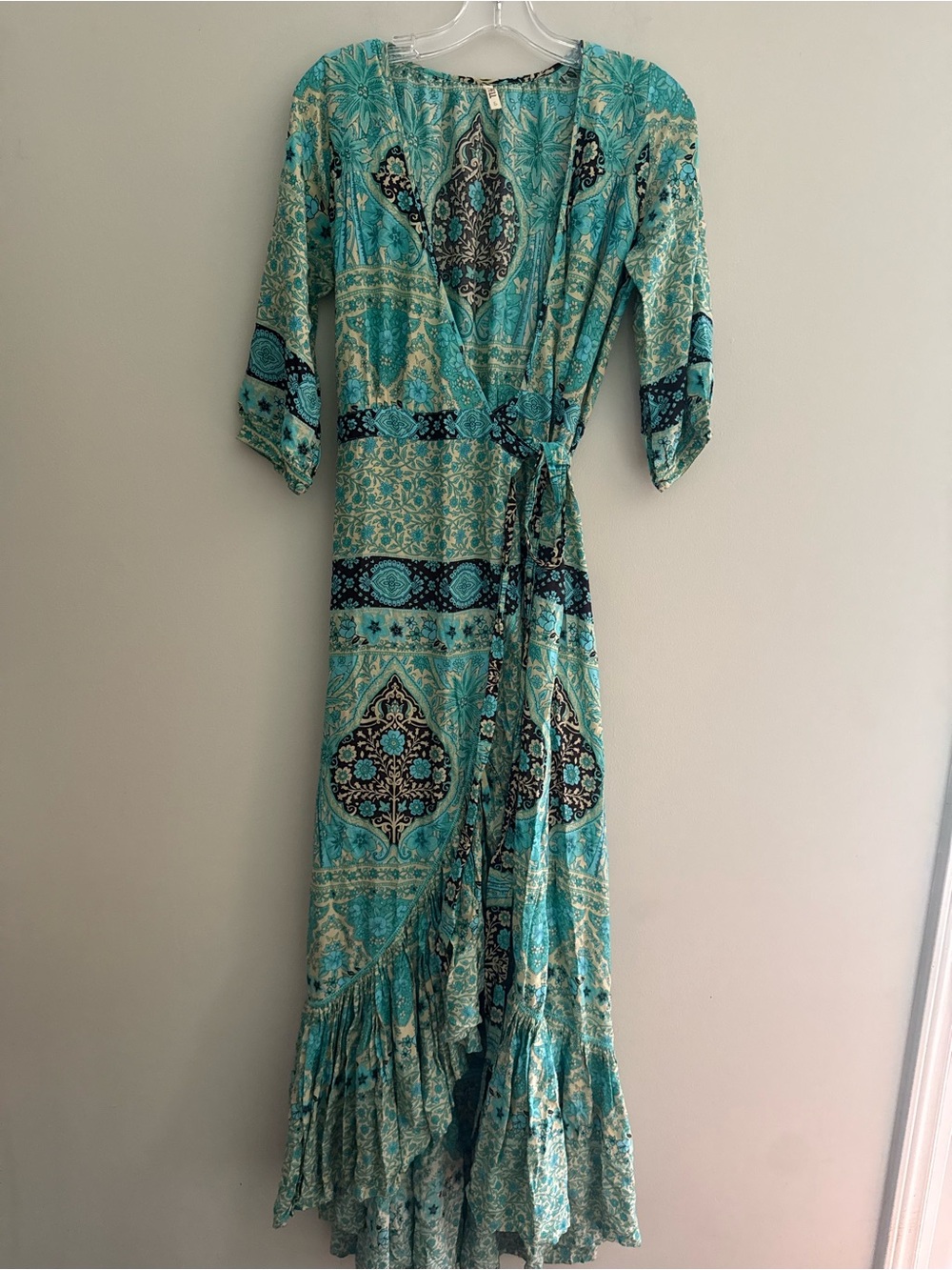 The Spell & The Gypsy Collective Aloha Fox Wrap Gown mermaid teal size S - Picture 5 of 8